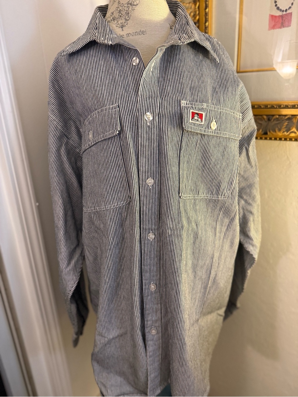 Ben Davis Hickory Stripe Long Sleeve Button-Up Work Shirt Men’s 2XL